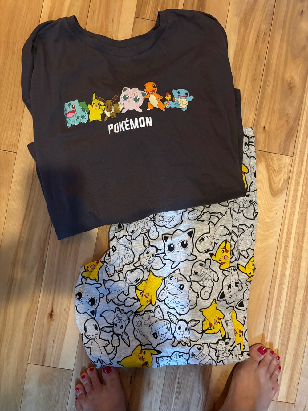 Pokemon Pajama Set - Black Top & Gray Pikachu Print Bottom